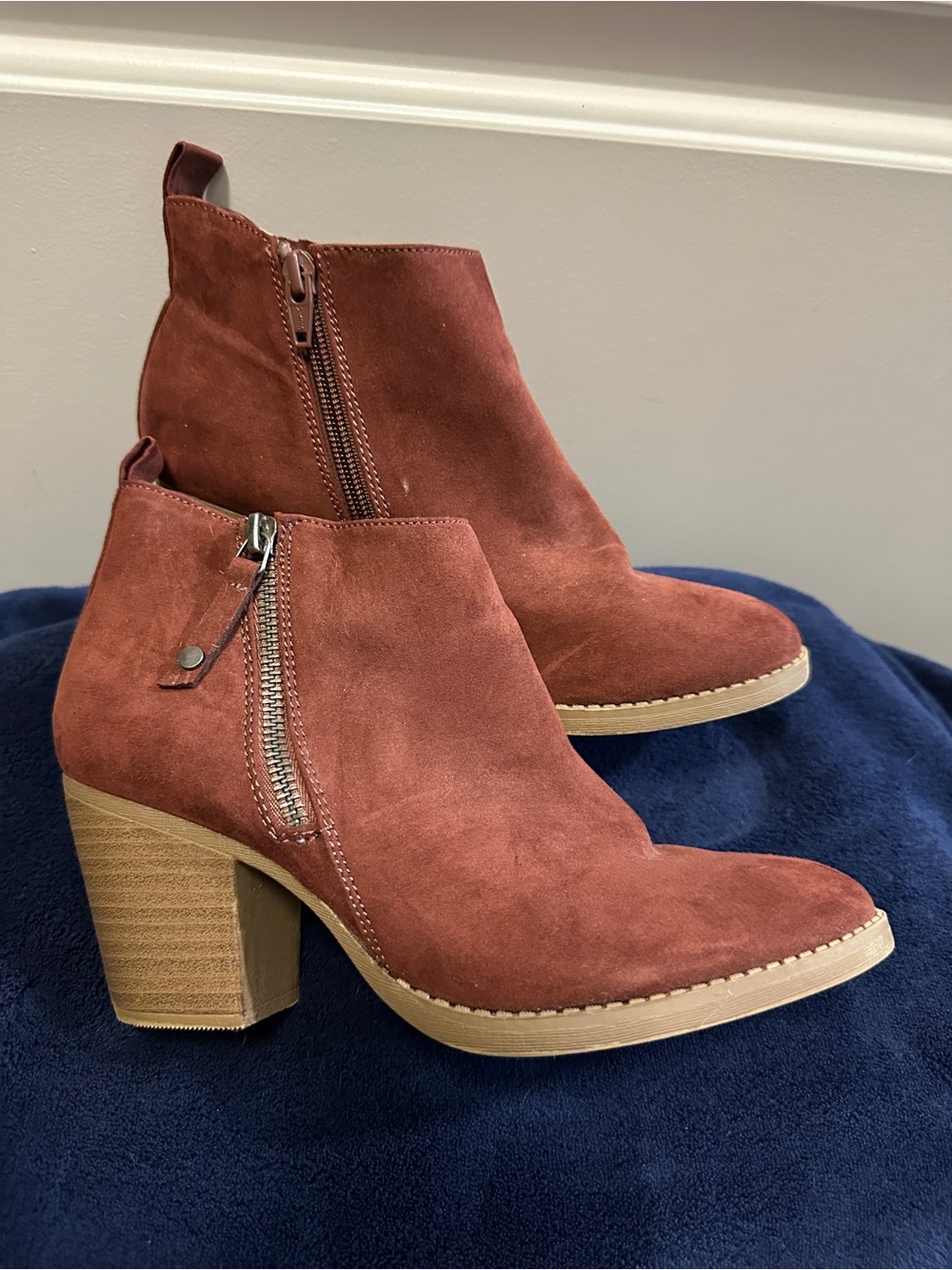 Universal Thread Rust Suede Ankle Booties with Stacked Heel